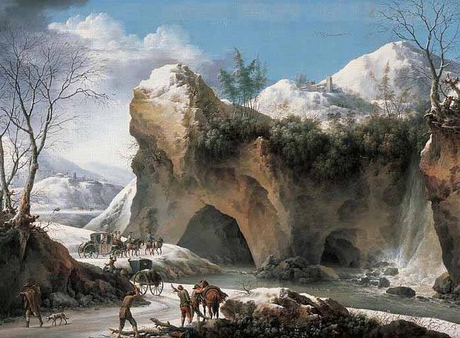 Francesco Francia Paysage montagneux sous la neige avec diligence Germany oil painting art